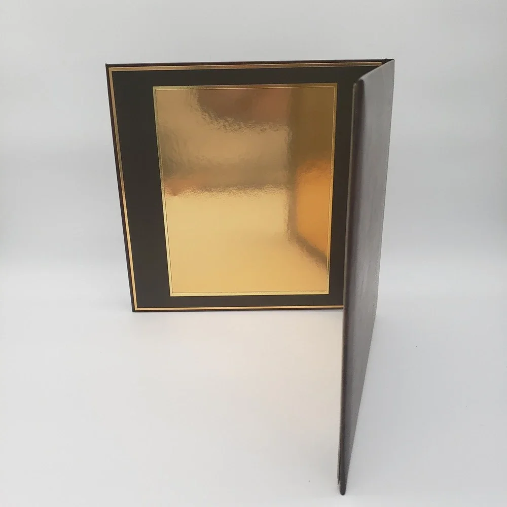 Professional Brown Faux Leather Dual Certificate Holder Gold Foil Award Folder